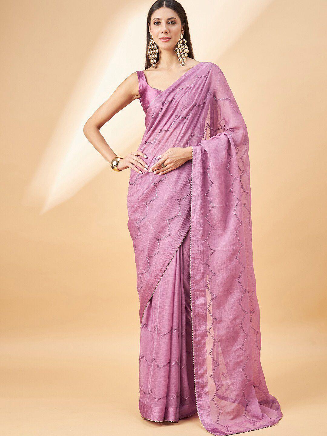 all about you purple embellished embroidered pure chiffon saree