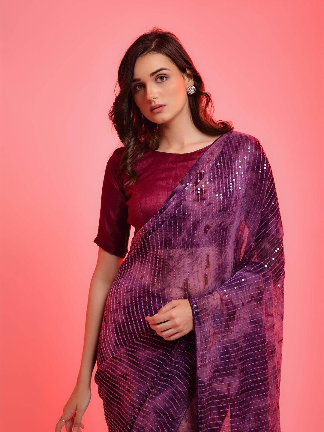 all about you purple embellished sequinned saree