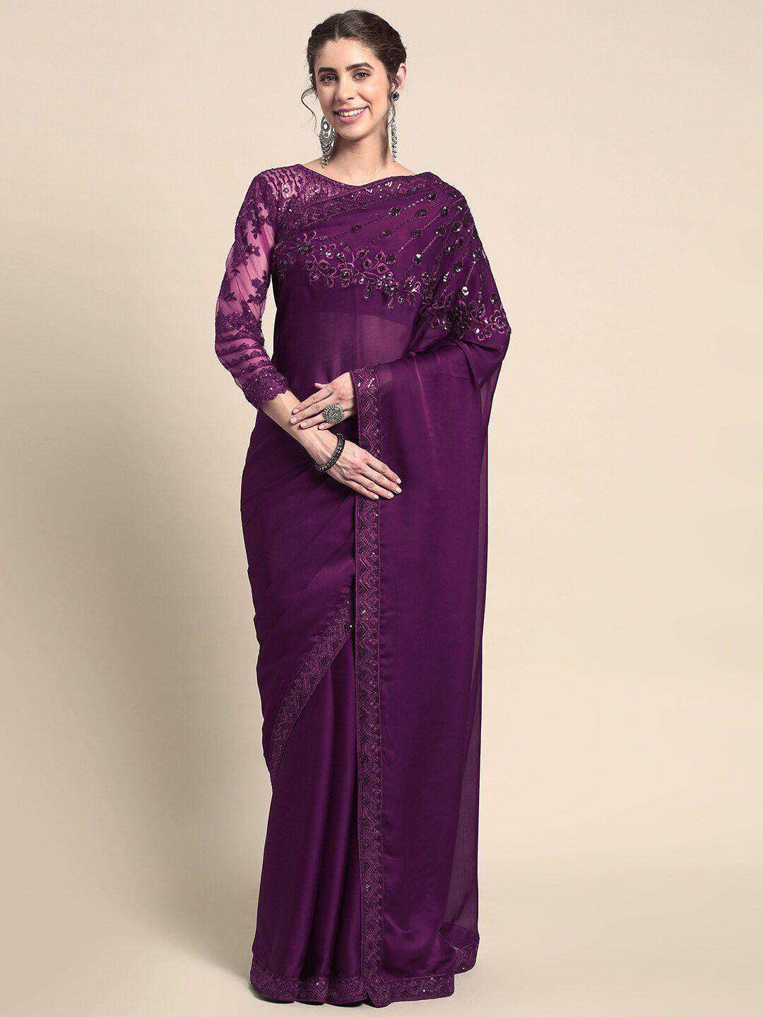 all about you purple embroidered silk blend saree