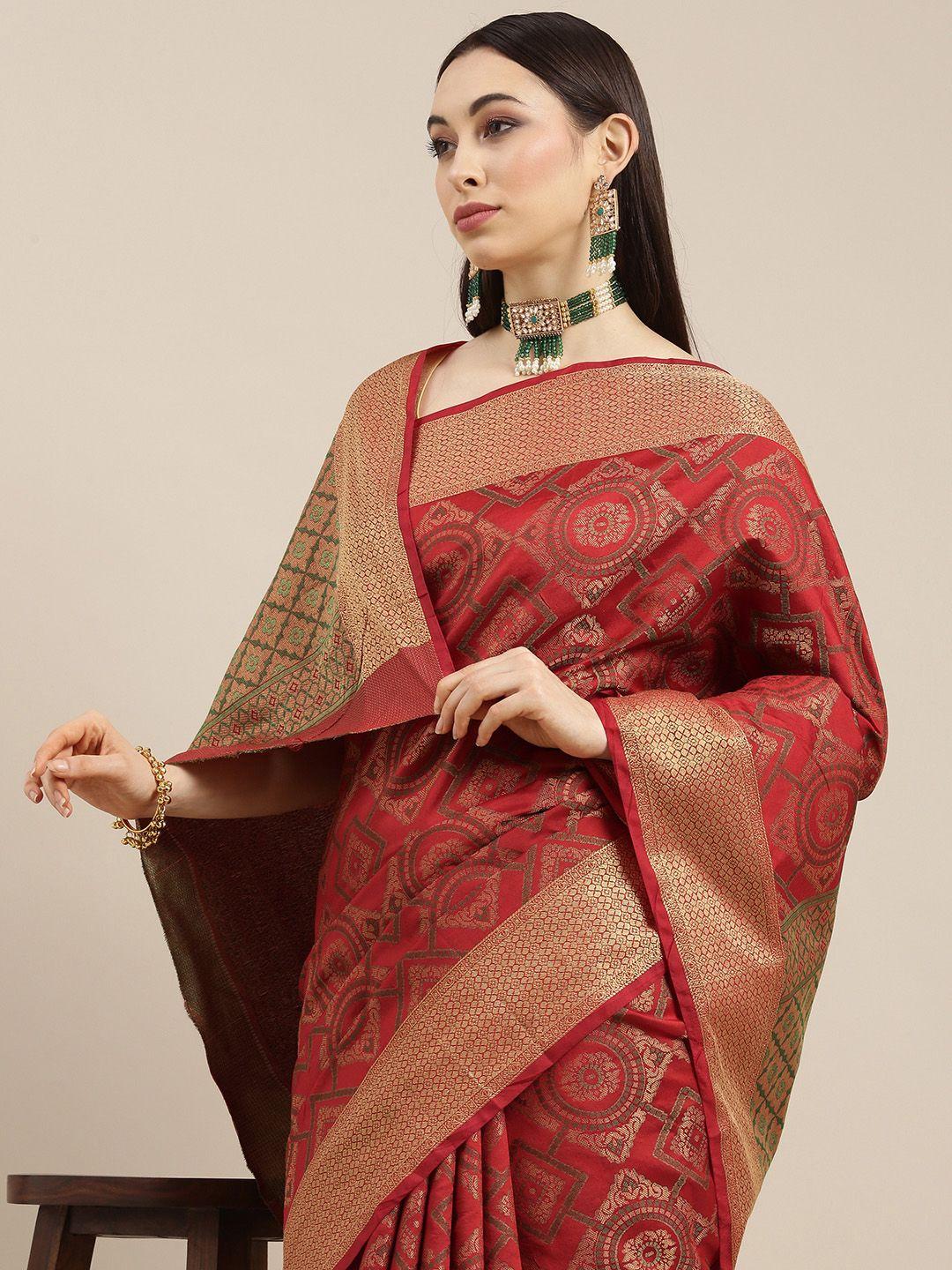 all about you red woven design silk blend saree