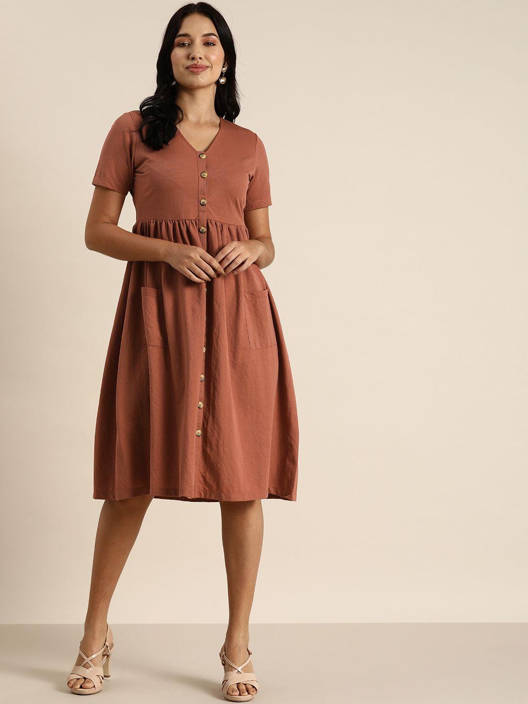 all about you rust  solid fit and flare dress
