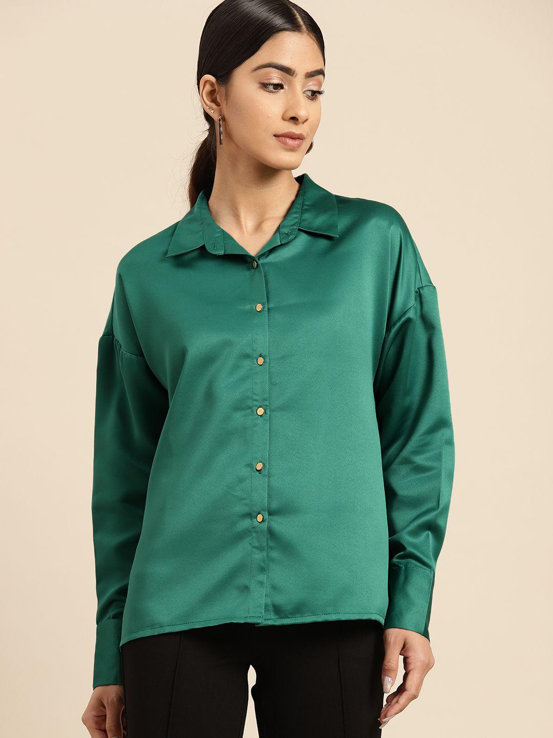 all about you satin finish drop-shoulder sleeves casual shirt