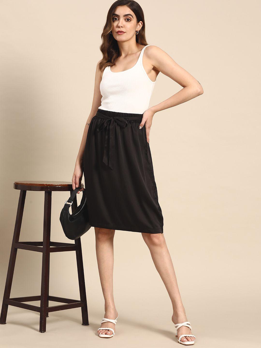 all about you solid a-line knee length skirt