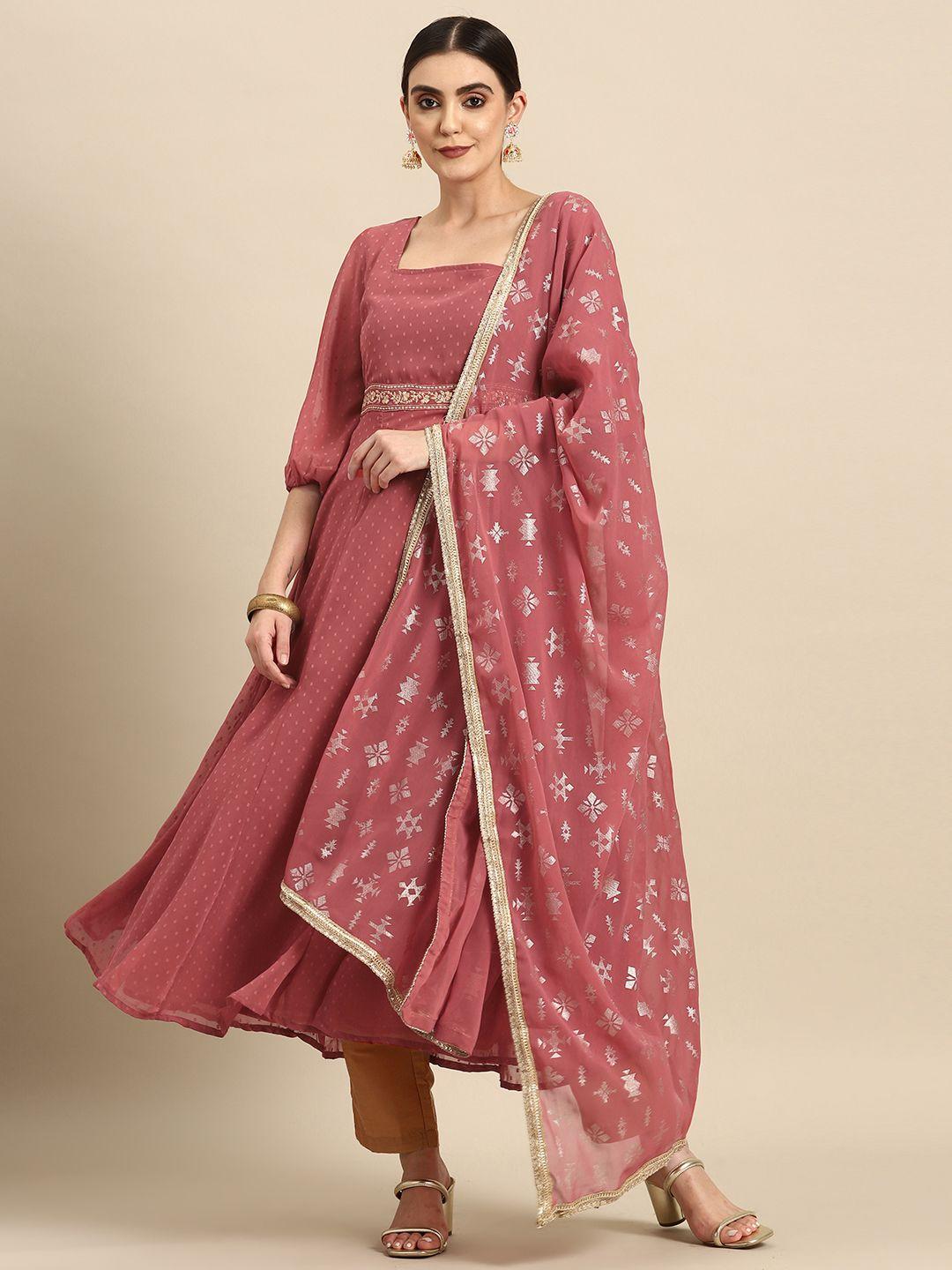 all about you square neck dobby weave a-line kurta with dupatta