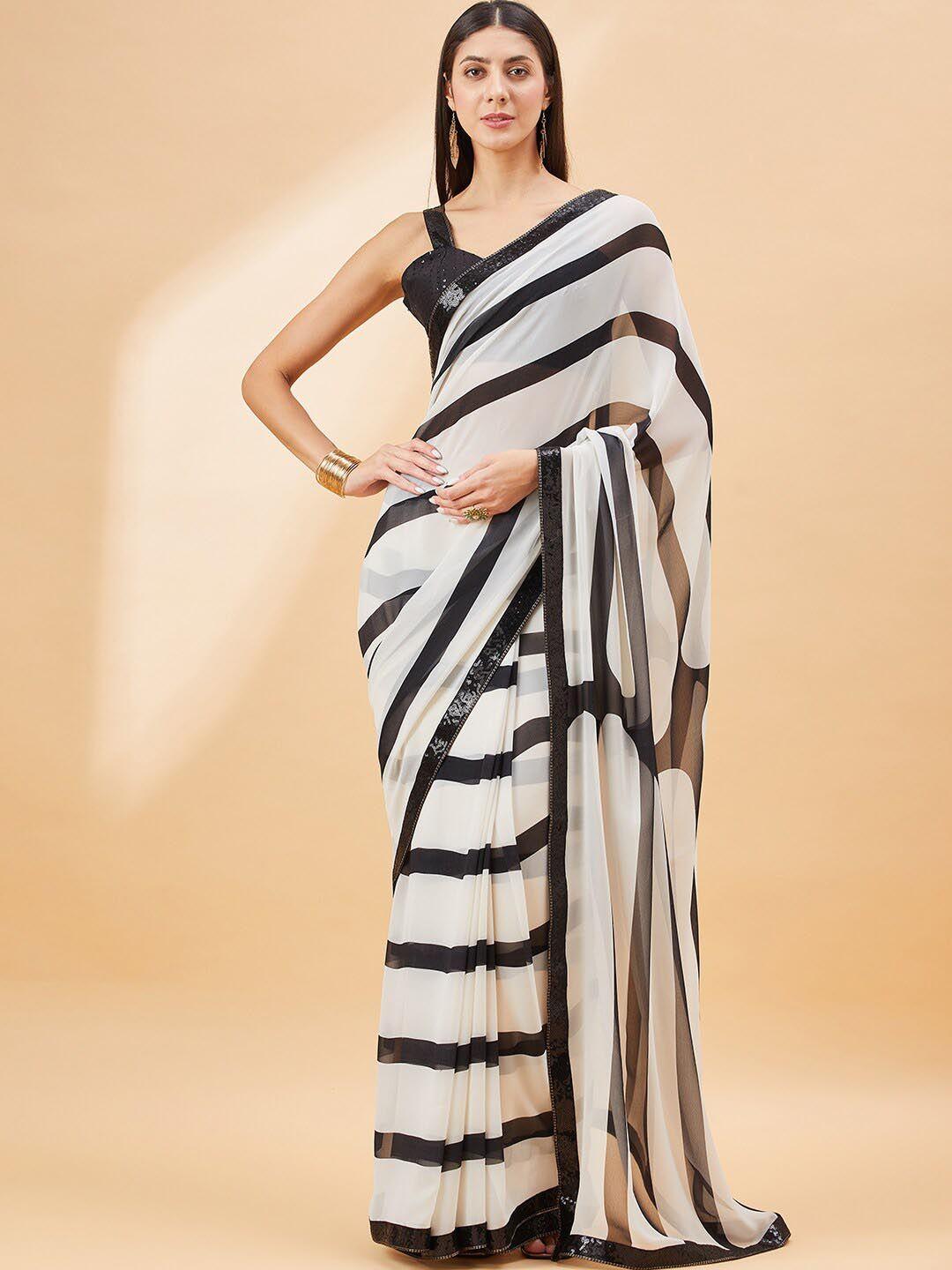 all about you striped embellished pure georgette saree