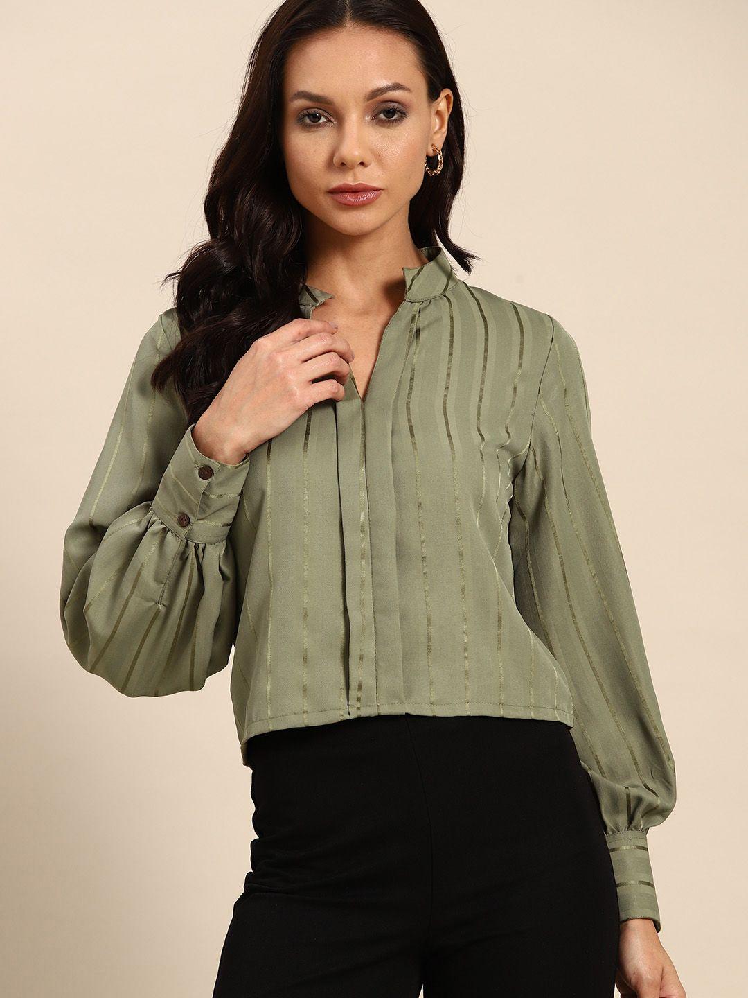 all about you striped mandarin collar top