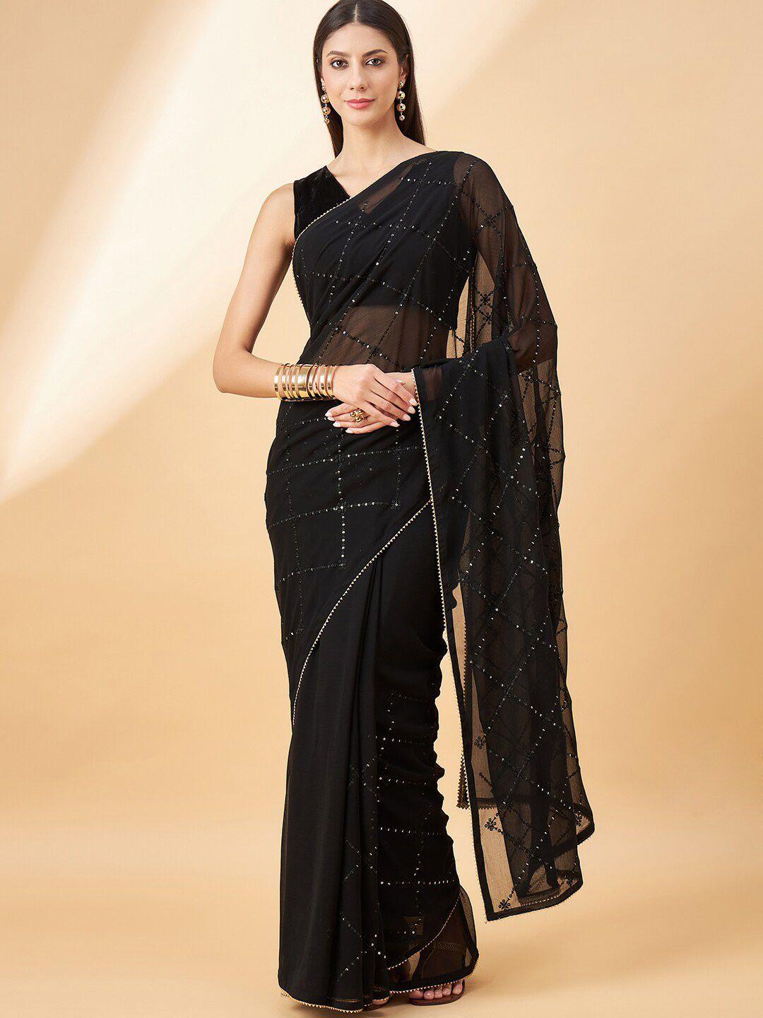 all about you striped sequinned embellished pure chiffon saree