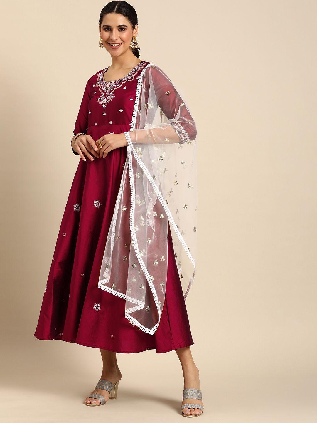 all about you tafeta embroidered a-line maxi ethnic dress with dupatta