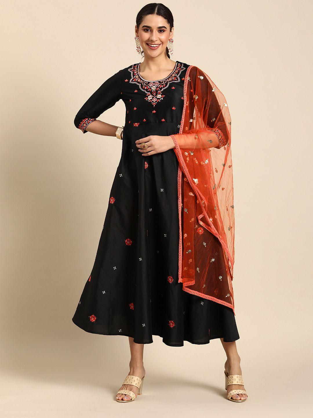 all about you tafeta embroidered a-line maxi ethnic dress with dupatta