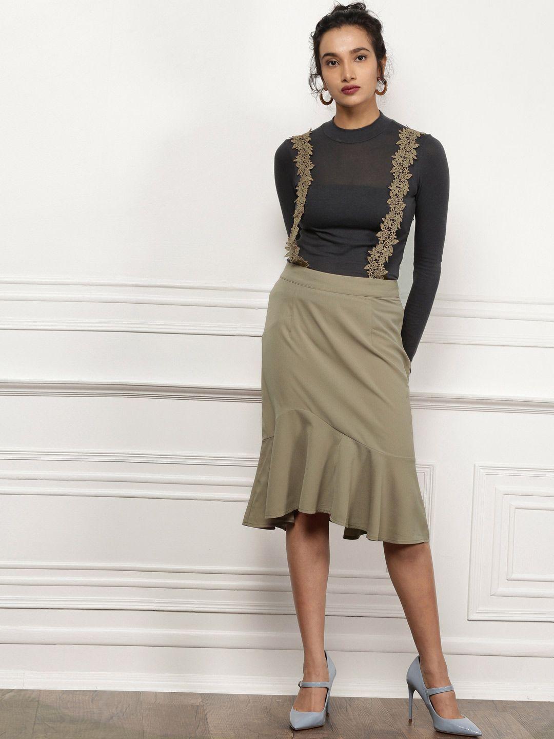 all about you taupe a-line skirt with suspenders