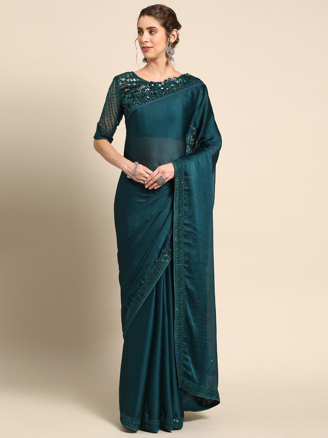 all about you teal embroidered silk blend saree