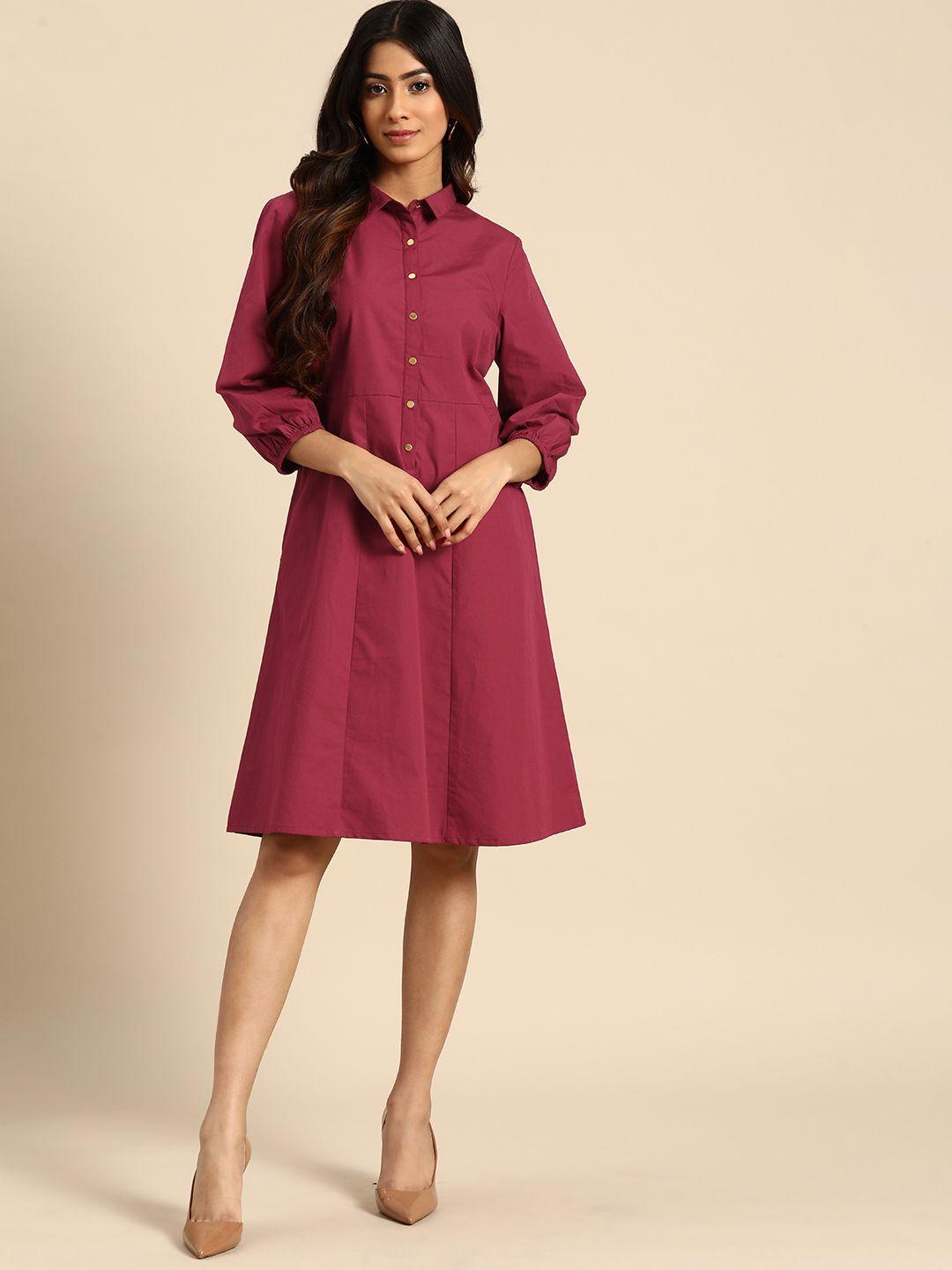 all about you three-quarter puff sleeves pure cotton shirt dress