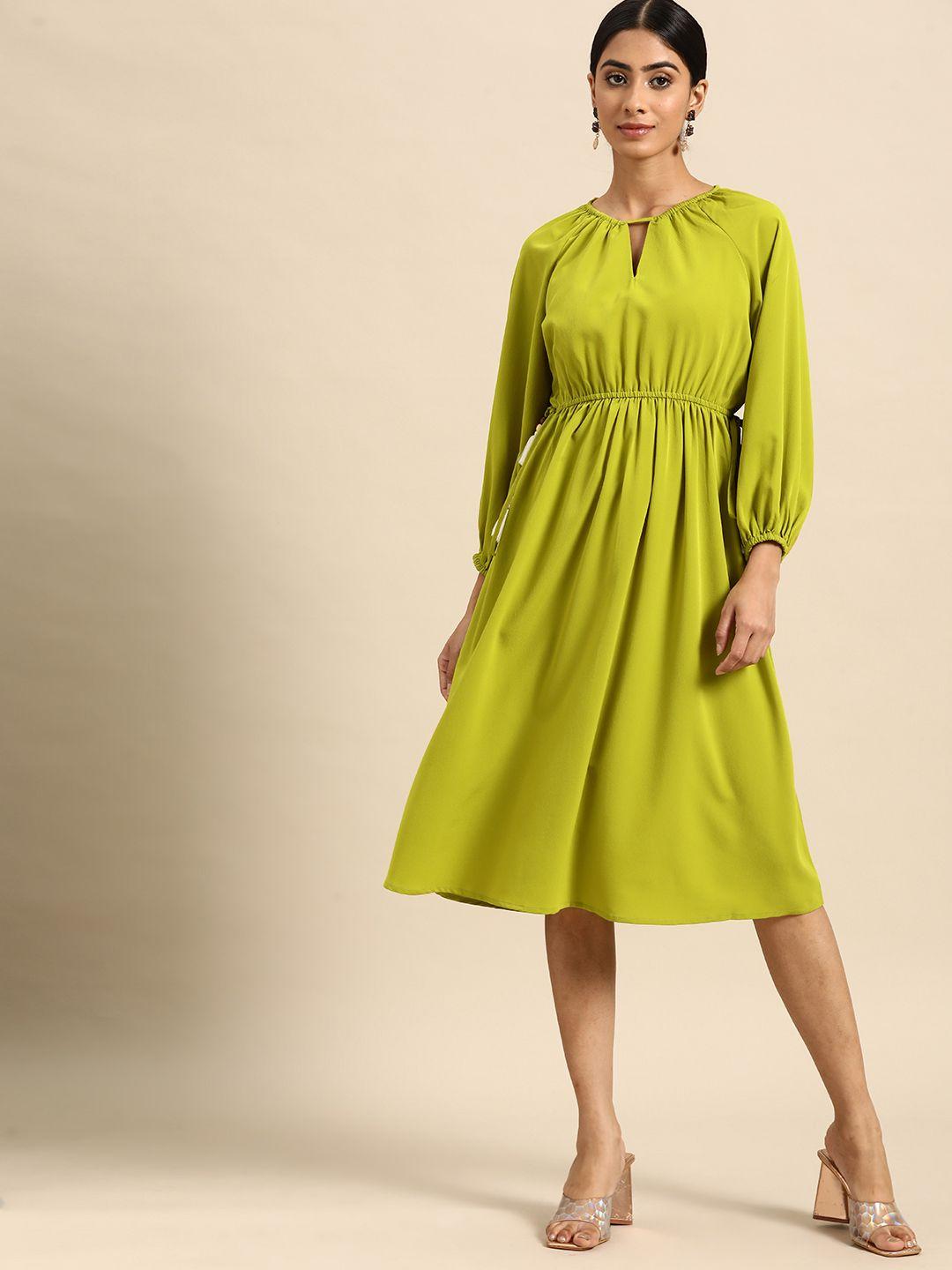 all about you tie-up neck puff sleeves fit & flare dress