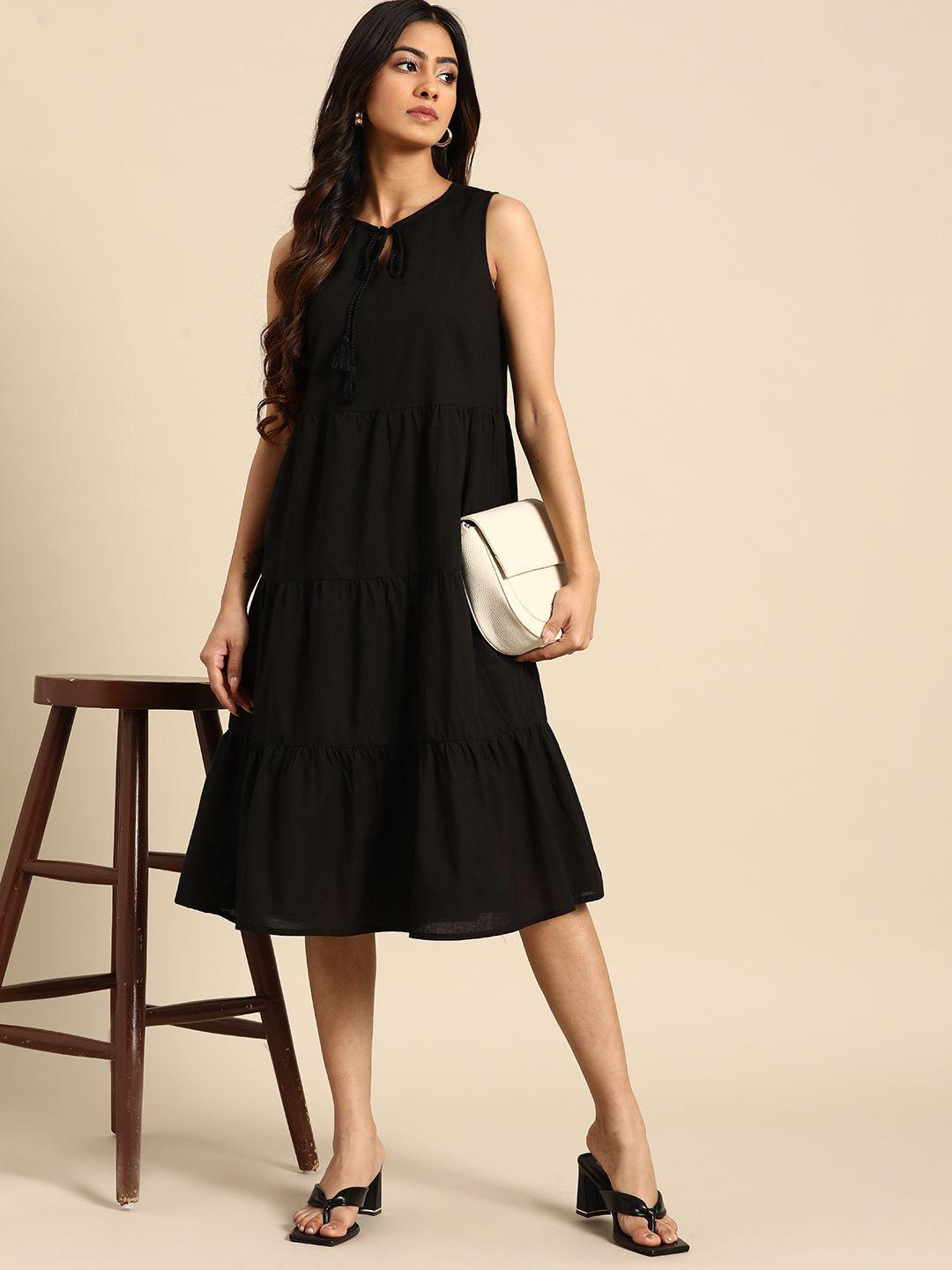 all about you tie-up neck pure cotton tiered a-line dress