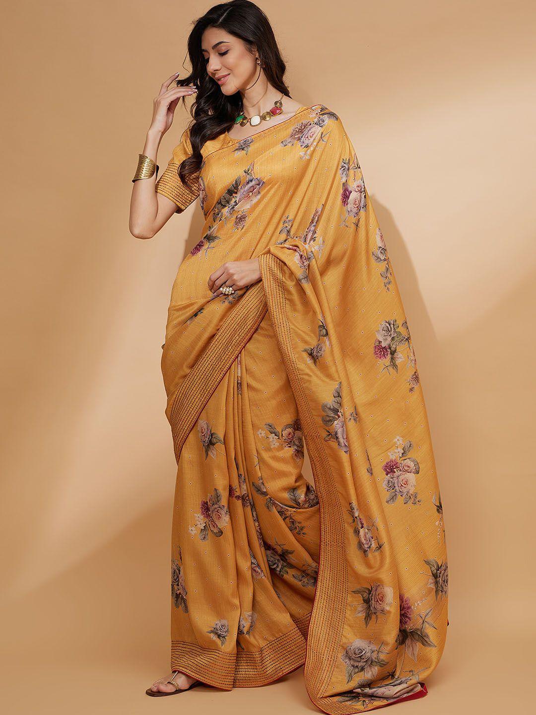 all about you tusser silk embroidery digital print saree