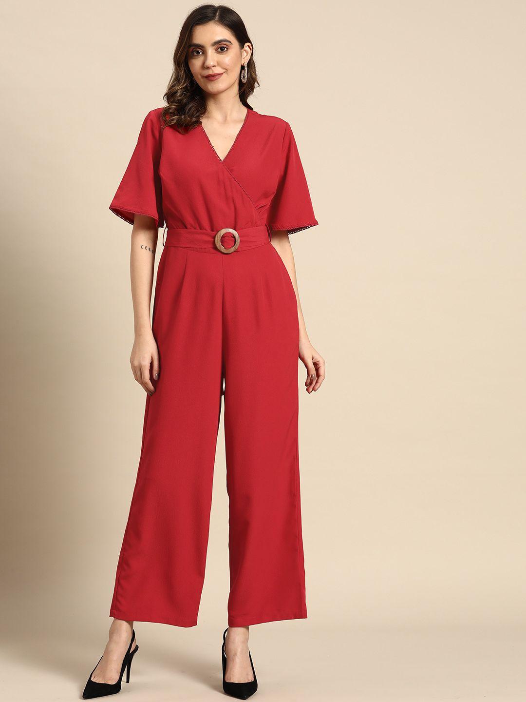 all about you v-neck belted basic jumpsuit