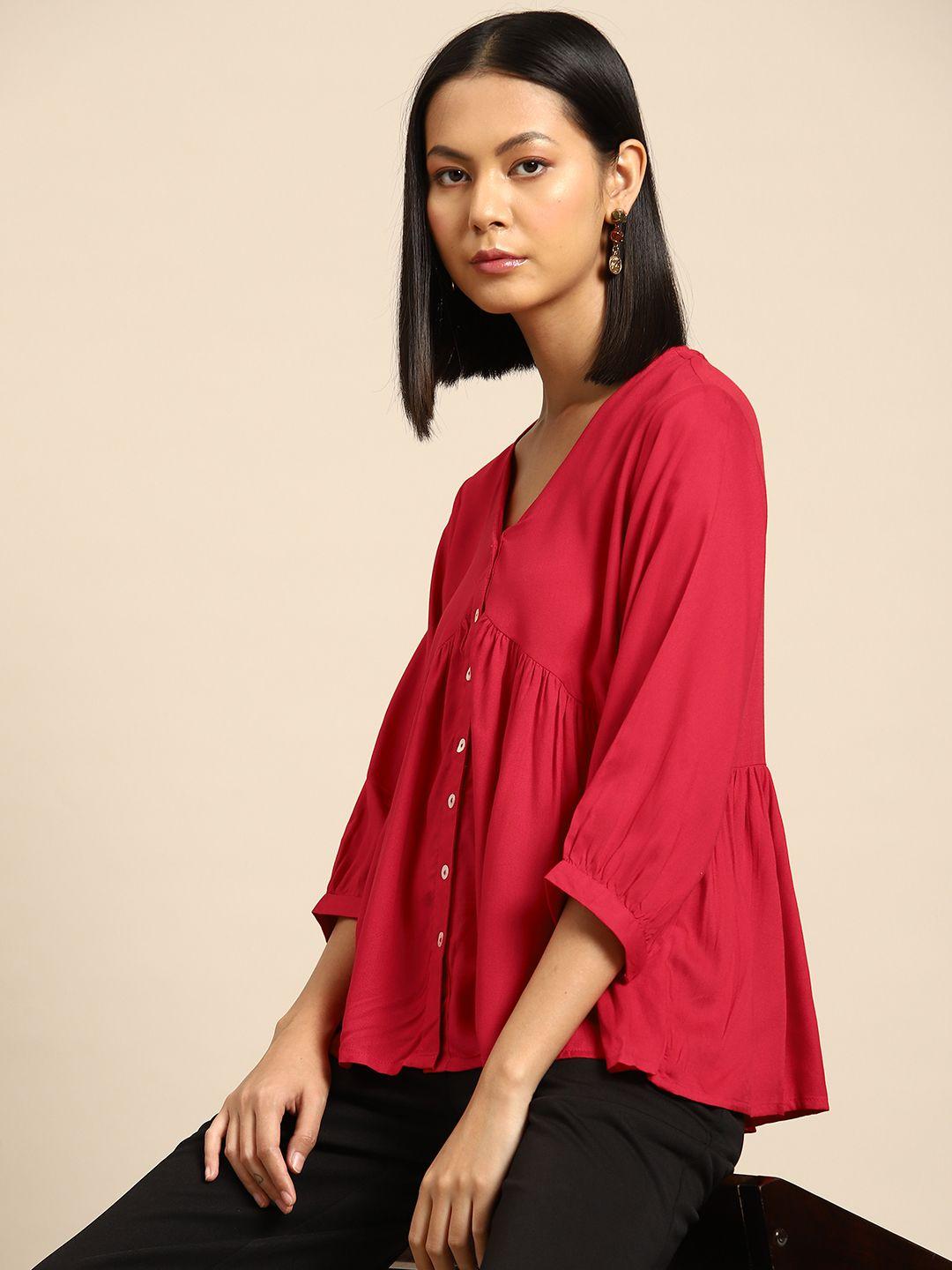 all about you v-neck puff sleeve empire top