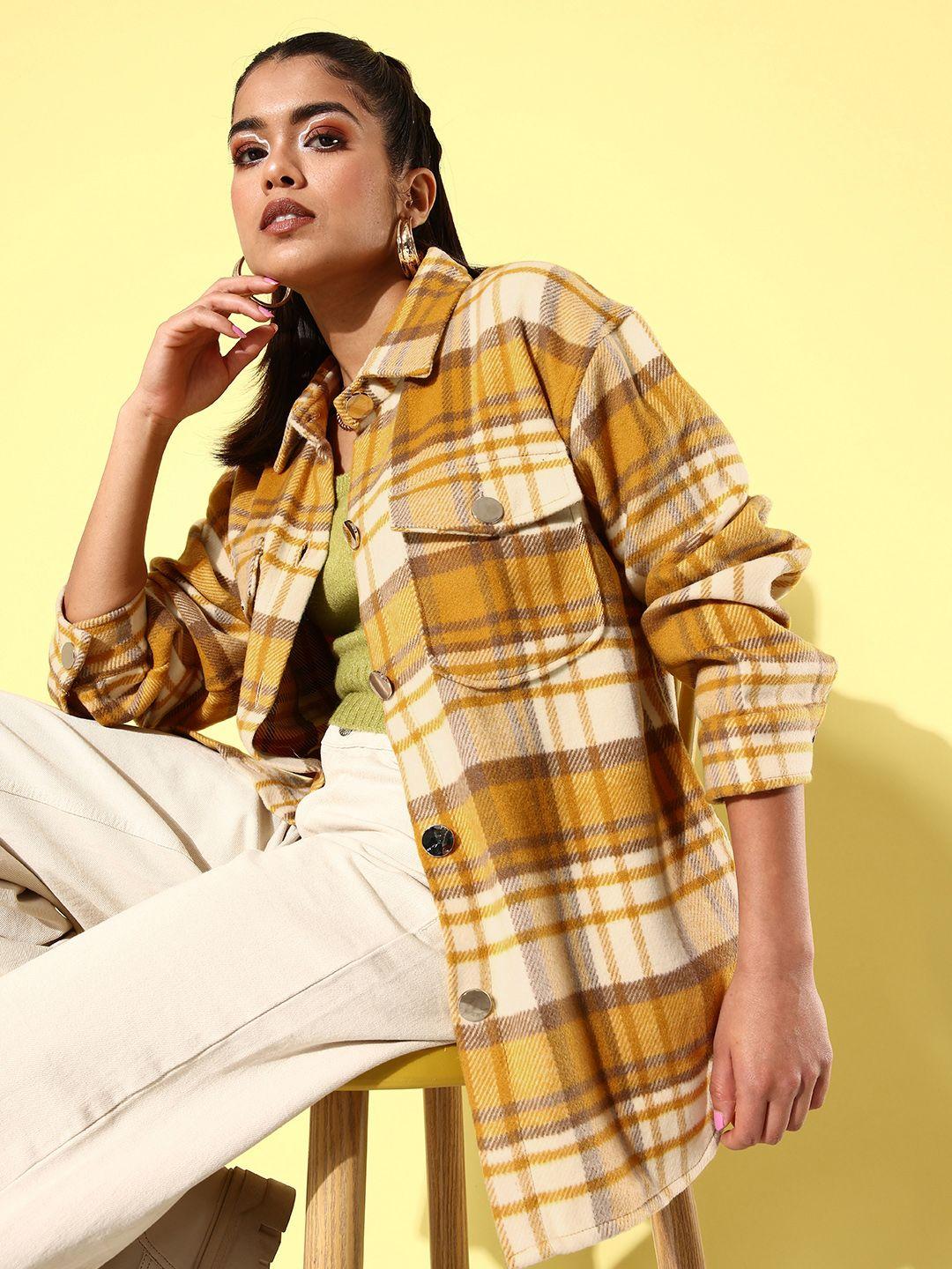 all about you warmth mustard december-frosty winters-soft textures checked casual shirt