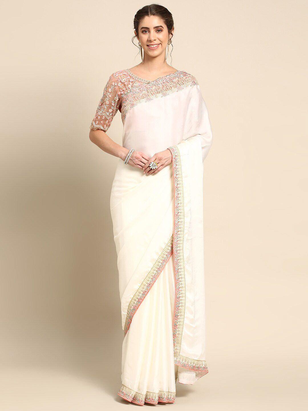 all about you white & pink sequinned silk blend saree