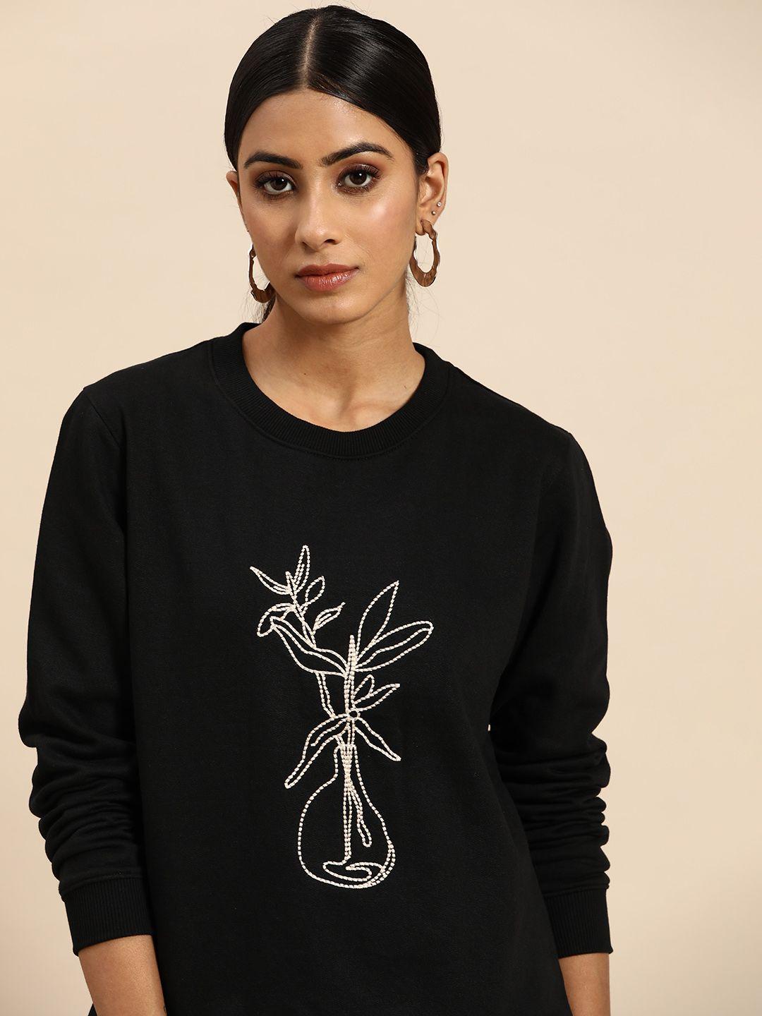 all about you women black embroidered sweatshirt