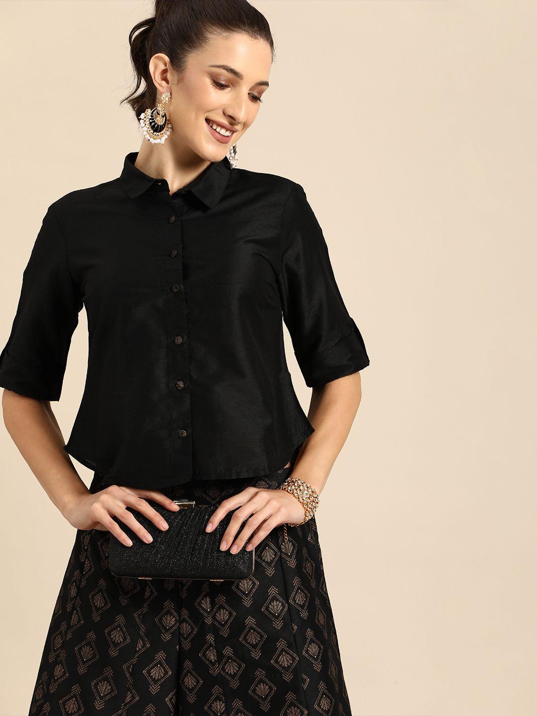 all about you women black shirt with palazzos