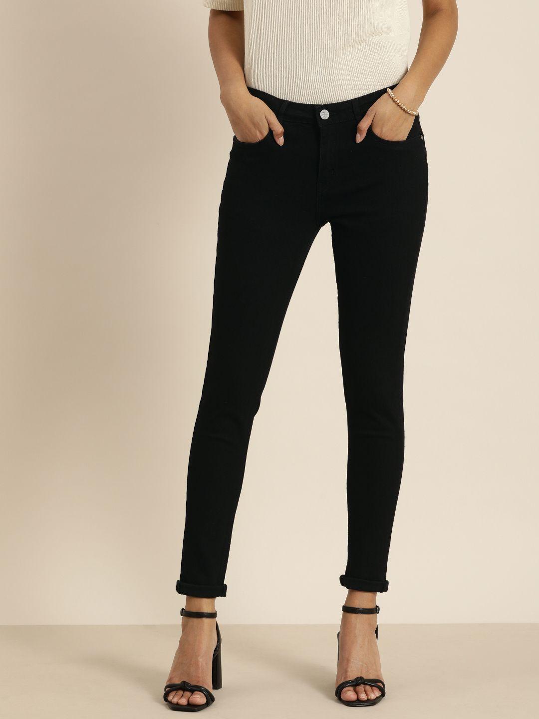 all about you women black skinny fit mid-rise clean look stretchable jeans