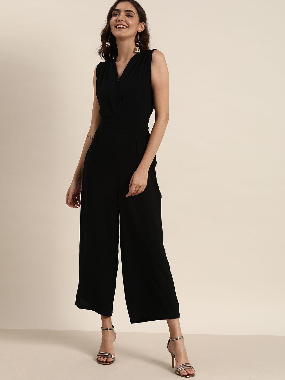 all about you women black solid basic jumpsuit