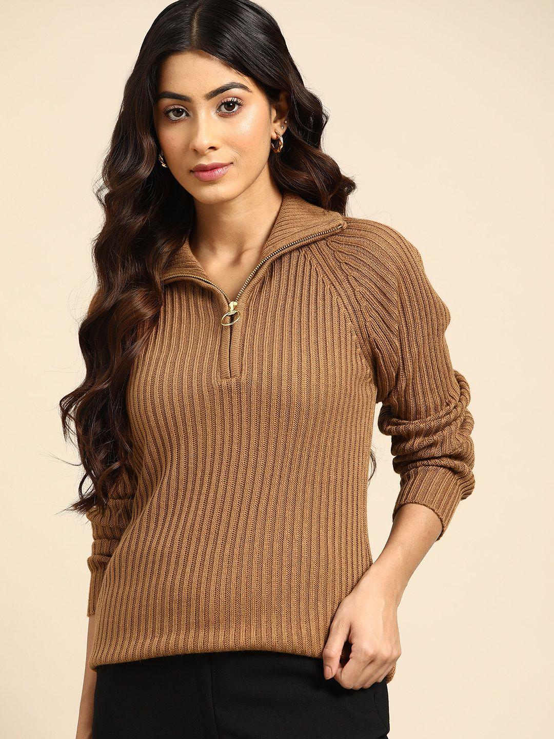 all about you women brown cable knit pullover