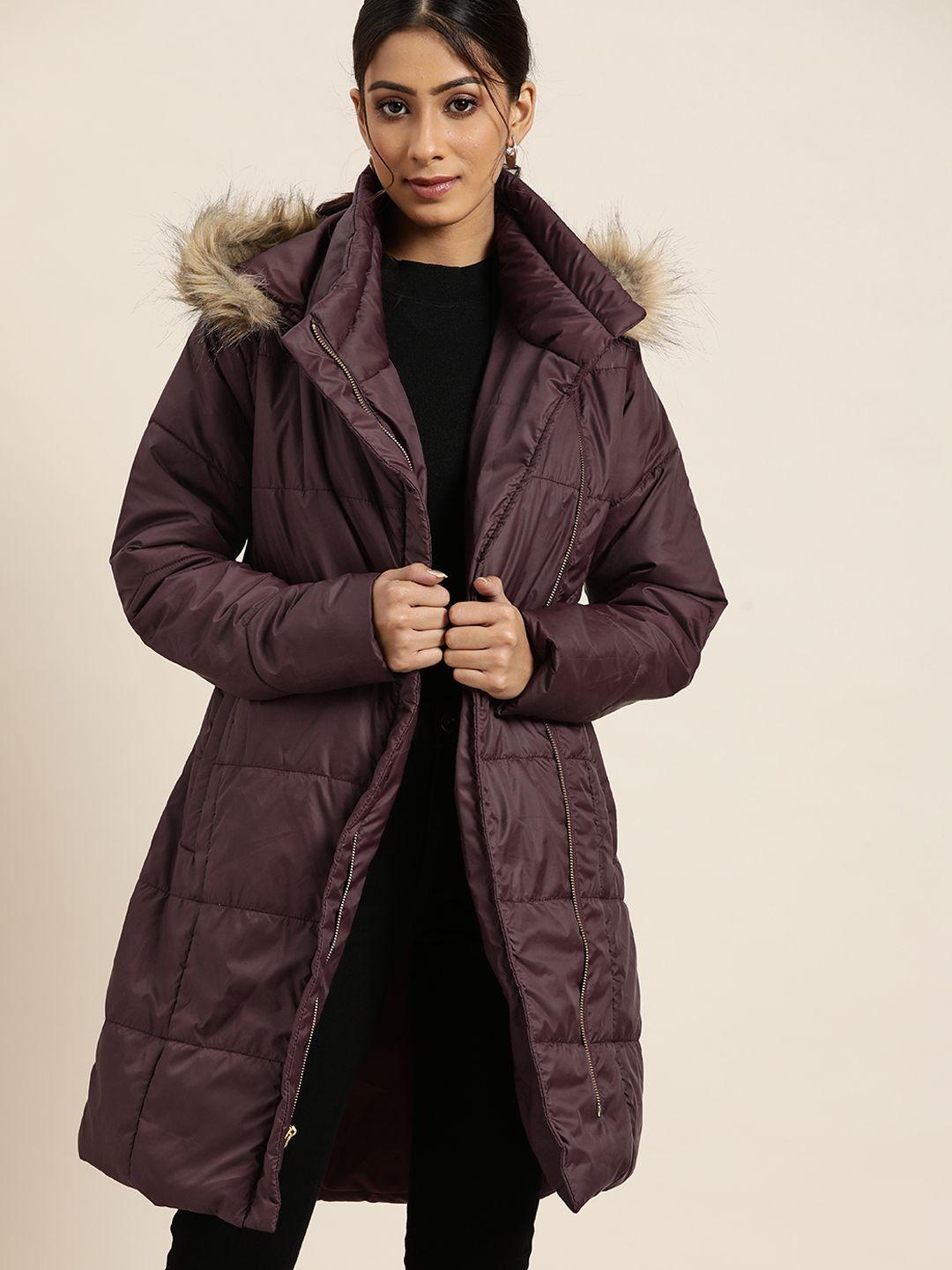 all about you women burgundy solid longline parka jacket