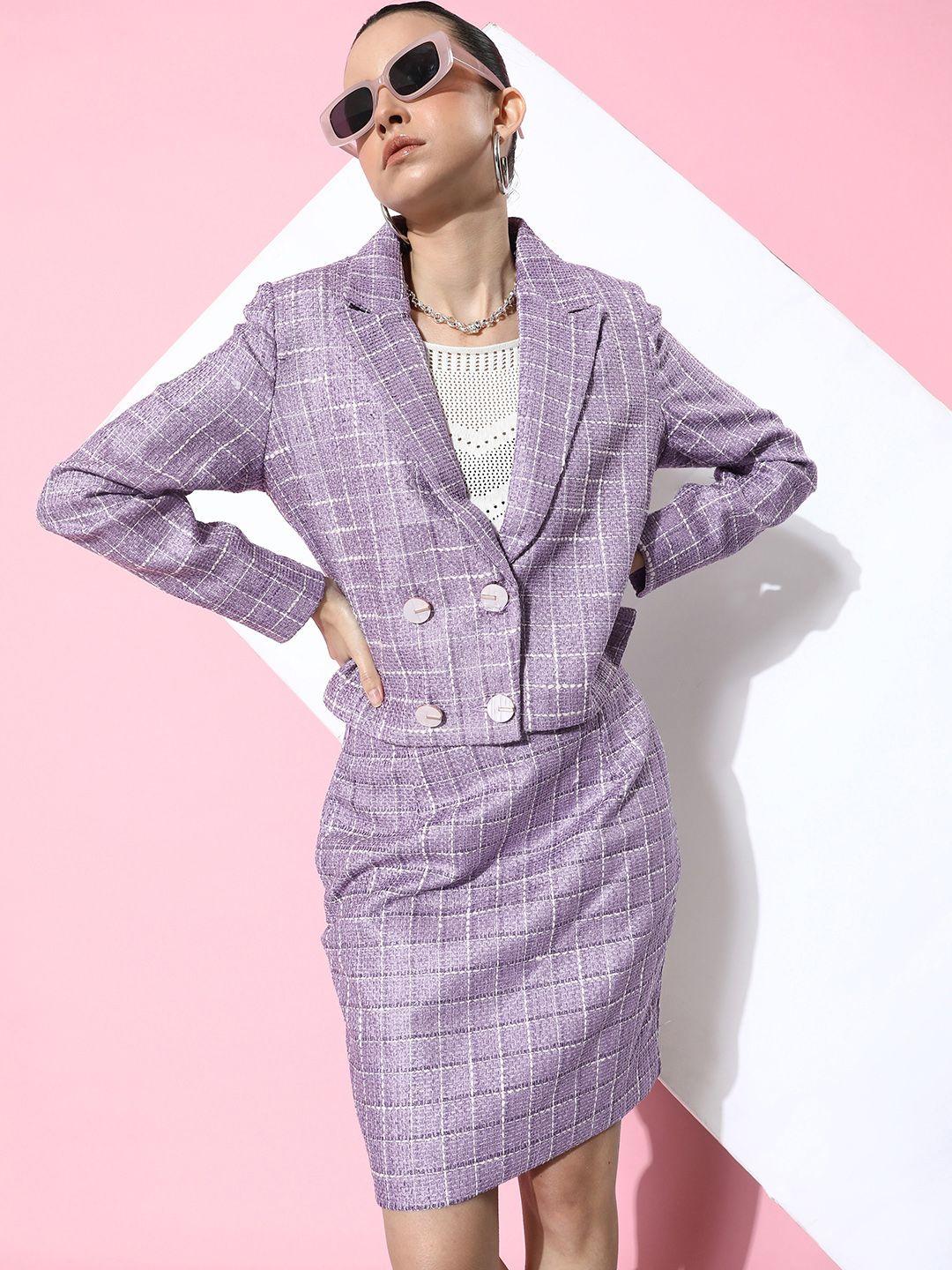 all about you women checked blazer with skirt co-ords set