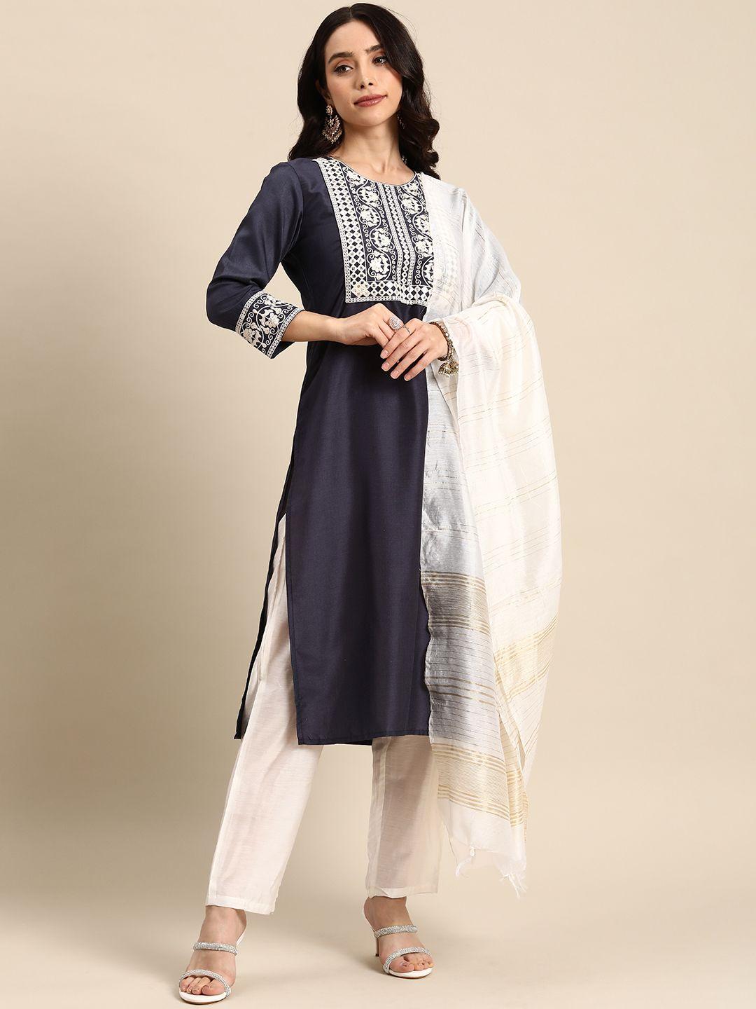 all about you women ethnic motifs embroidered kurta with trousers & with dupatta