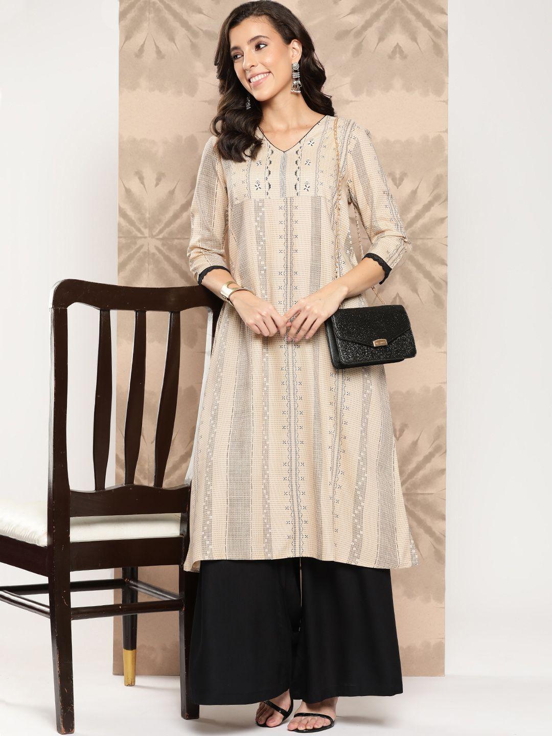 all about you women ethnic motifs printed a-line kurta with palazzos