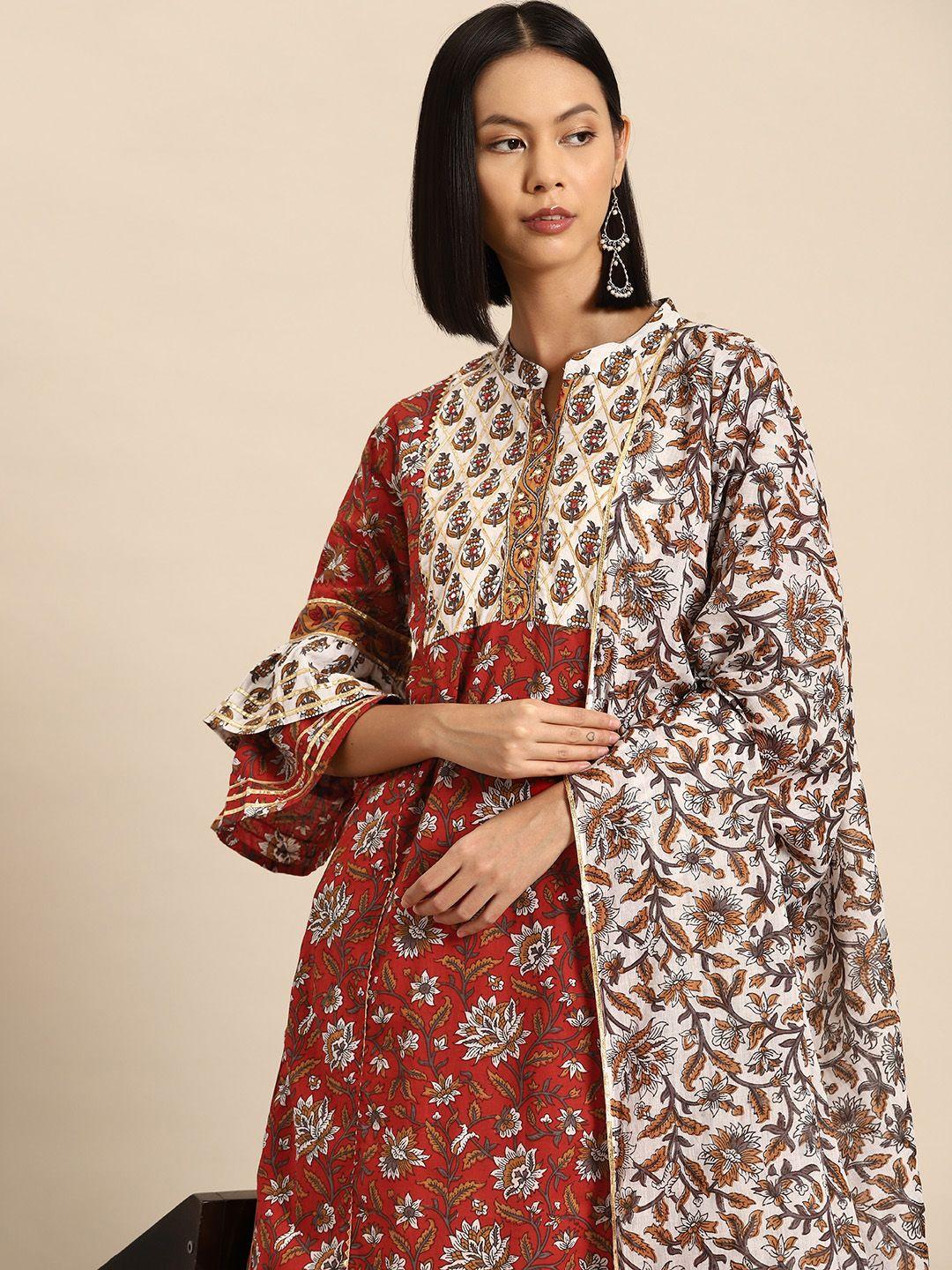 all about you women ethnic motifs printed regular mirror work kurta with sharara & dupatta