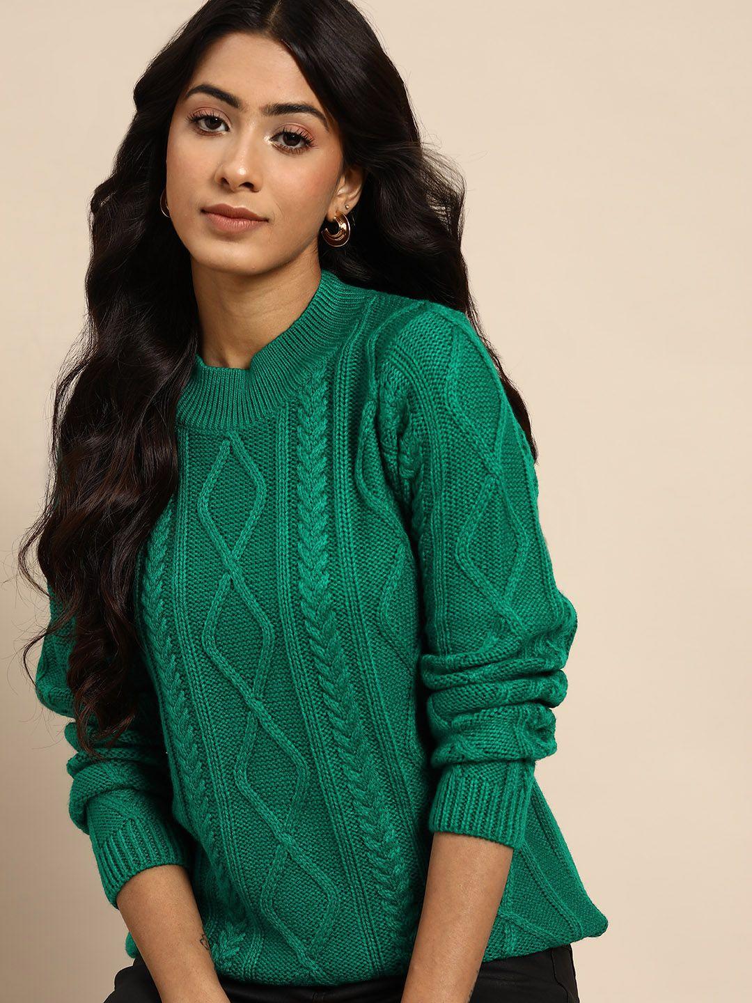 all about you women green cable knit pullover