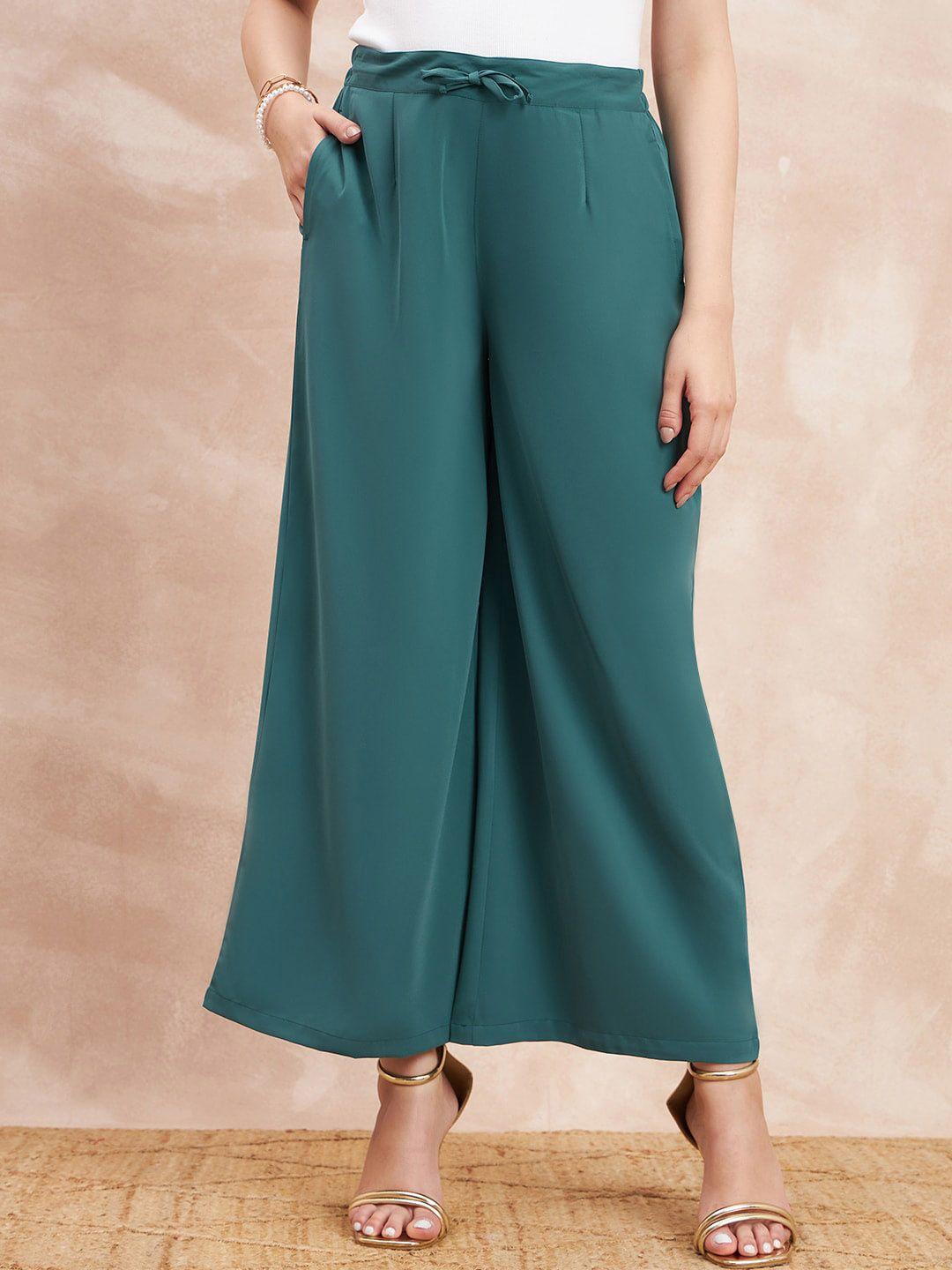 all about you women green comfort flared high-rise pleated trousers