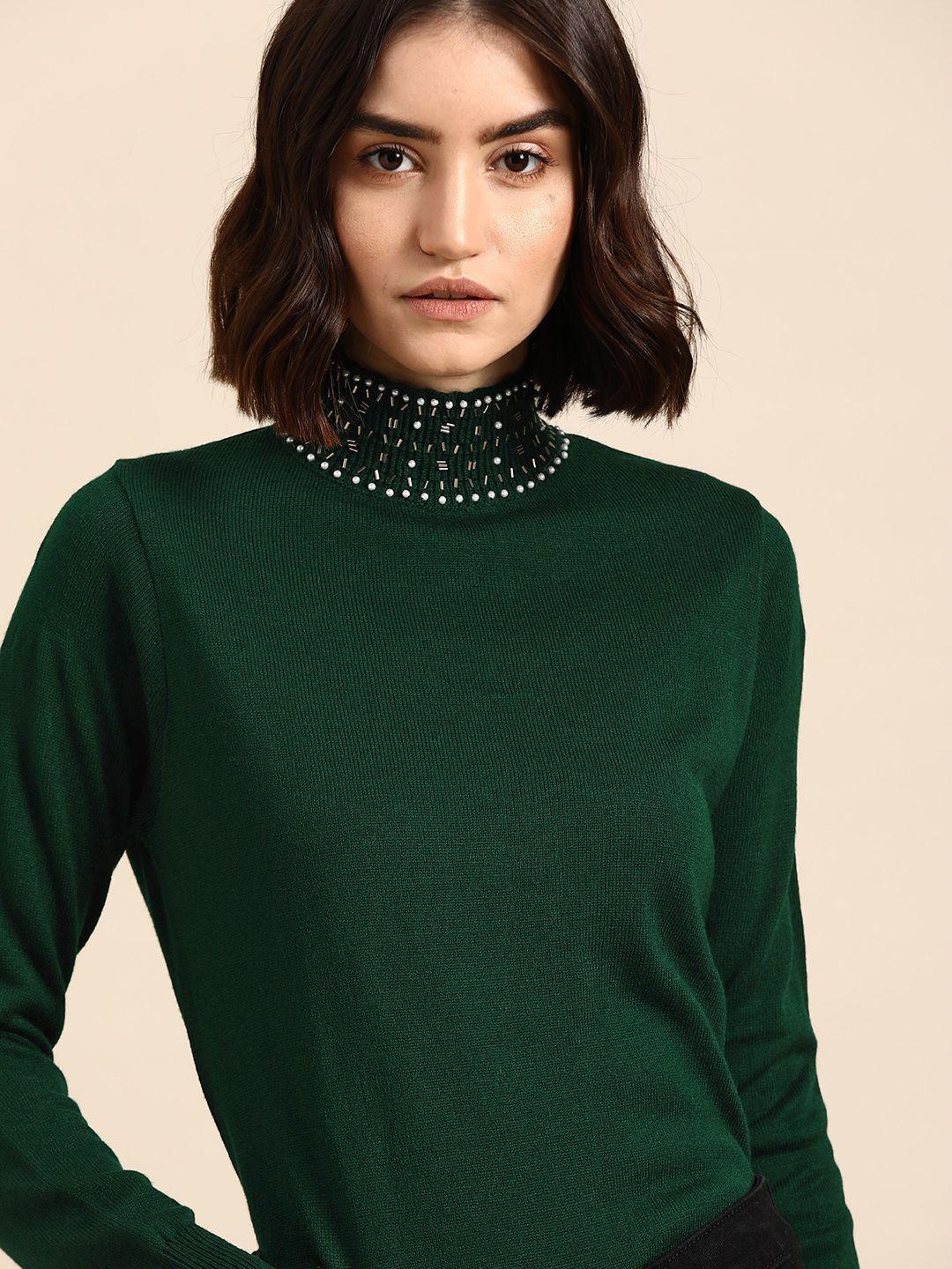 all about you women green embellished pullover