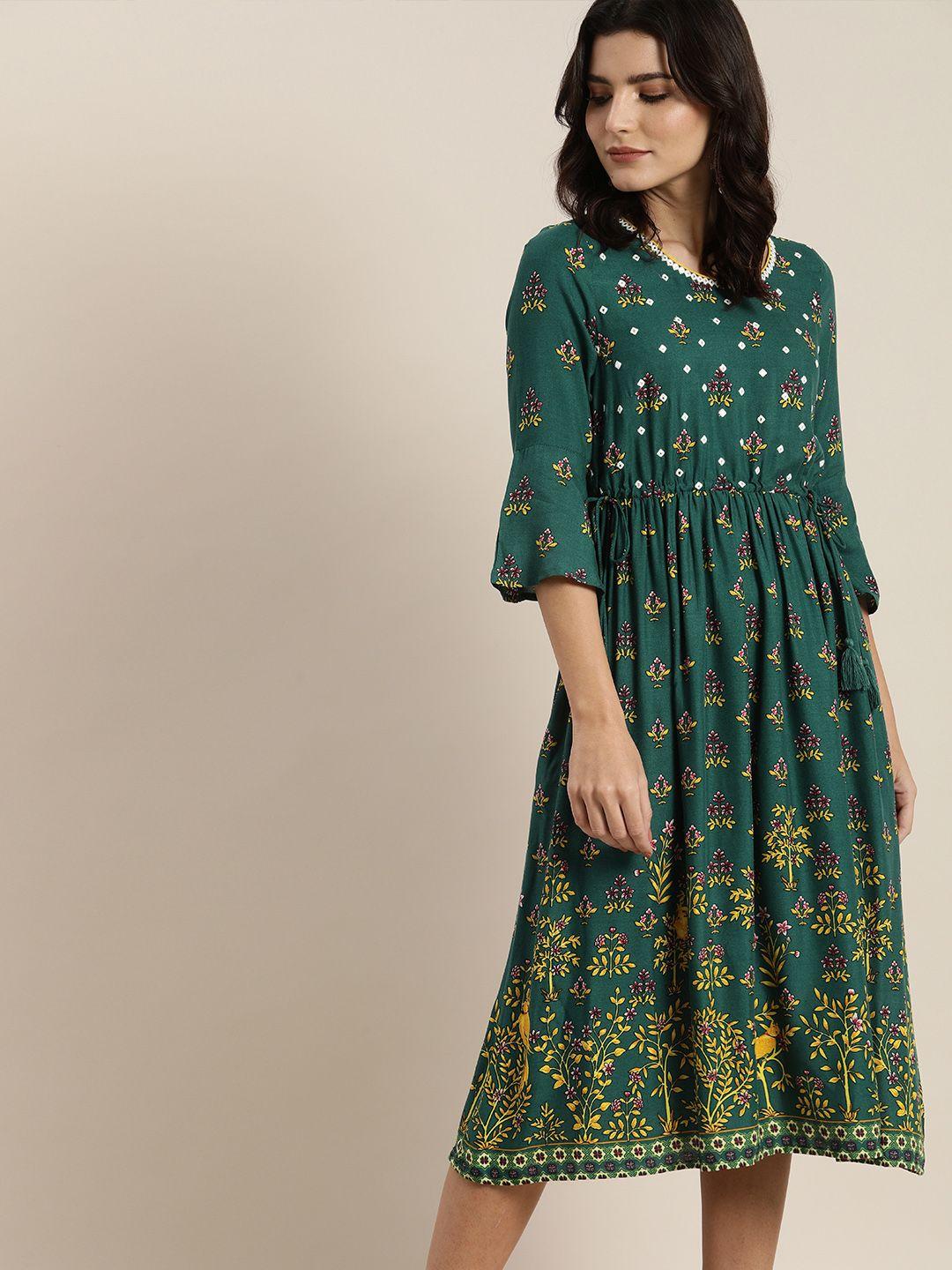 all about you women green floral print fit & flare dress