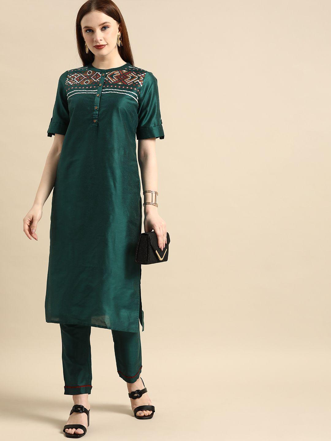 all about you women green kurta with trousers