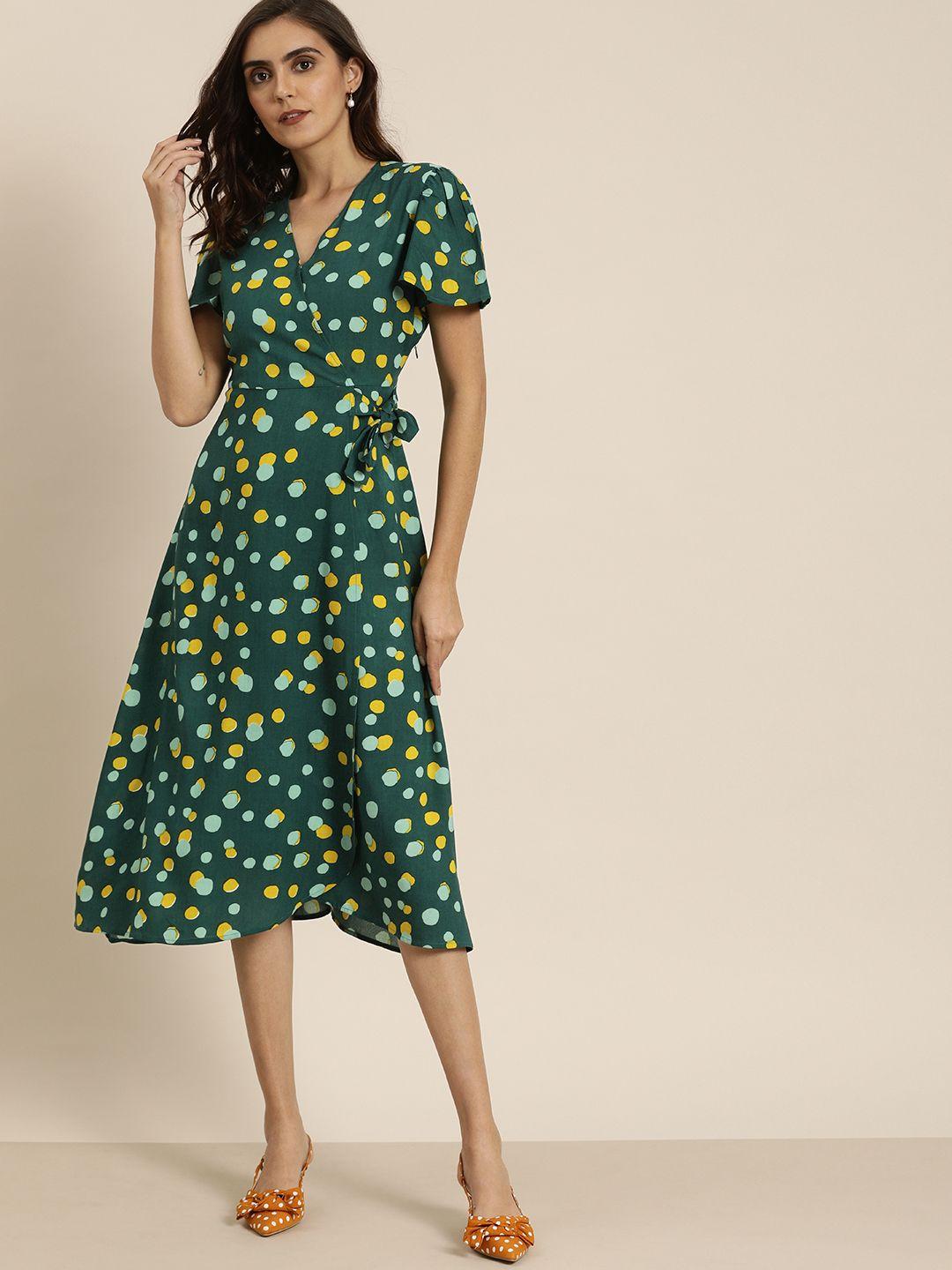all about you women green printed fit and flare dress