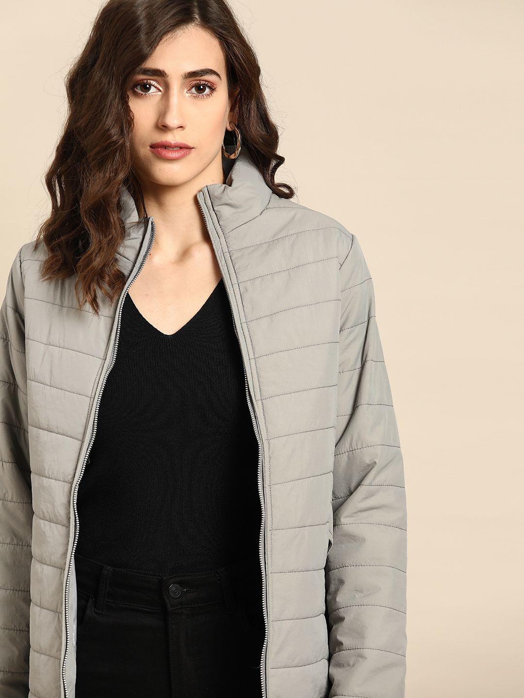 all about you women grey solid padded jacket