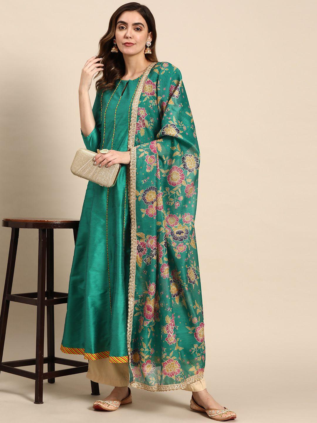 all about you women keyhole neck a-line kurta & dupatta