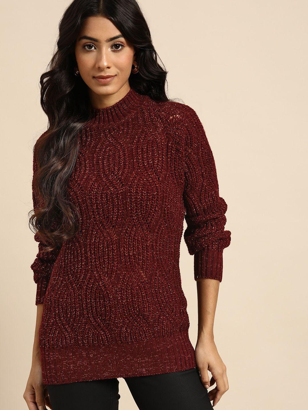 all about you women maroon cable knit pullover