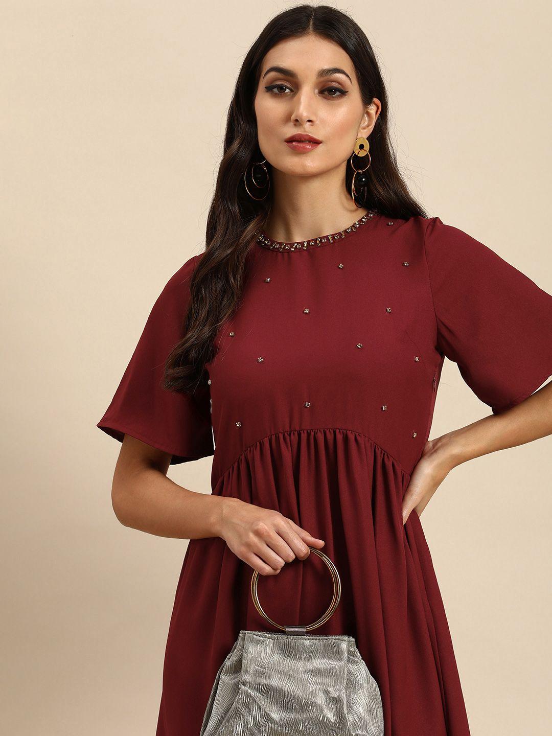 all about you women maroon embellished dress