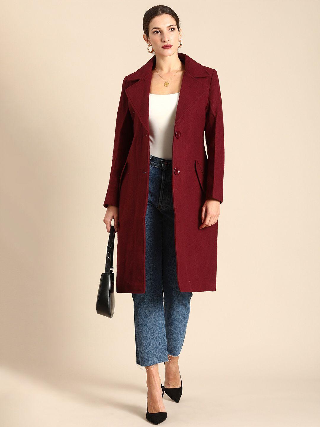 all about you women maroon notched lapel single-breasted trench coat