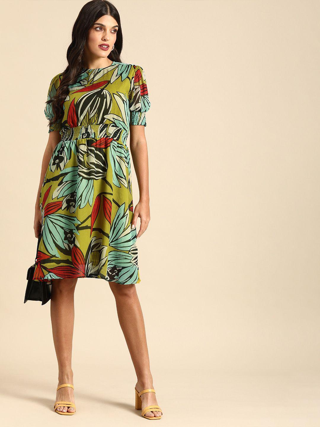 all about you women multicoloured abstract print casual fit and flare dress