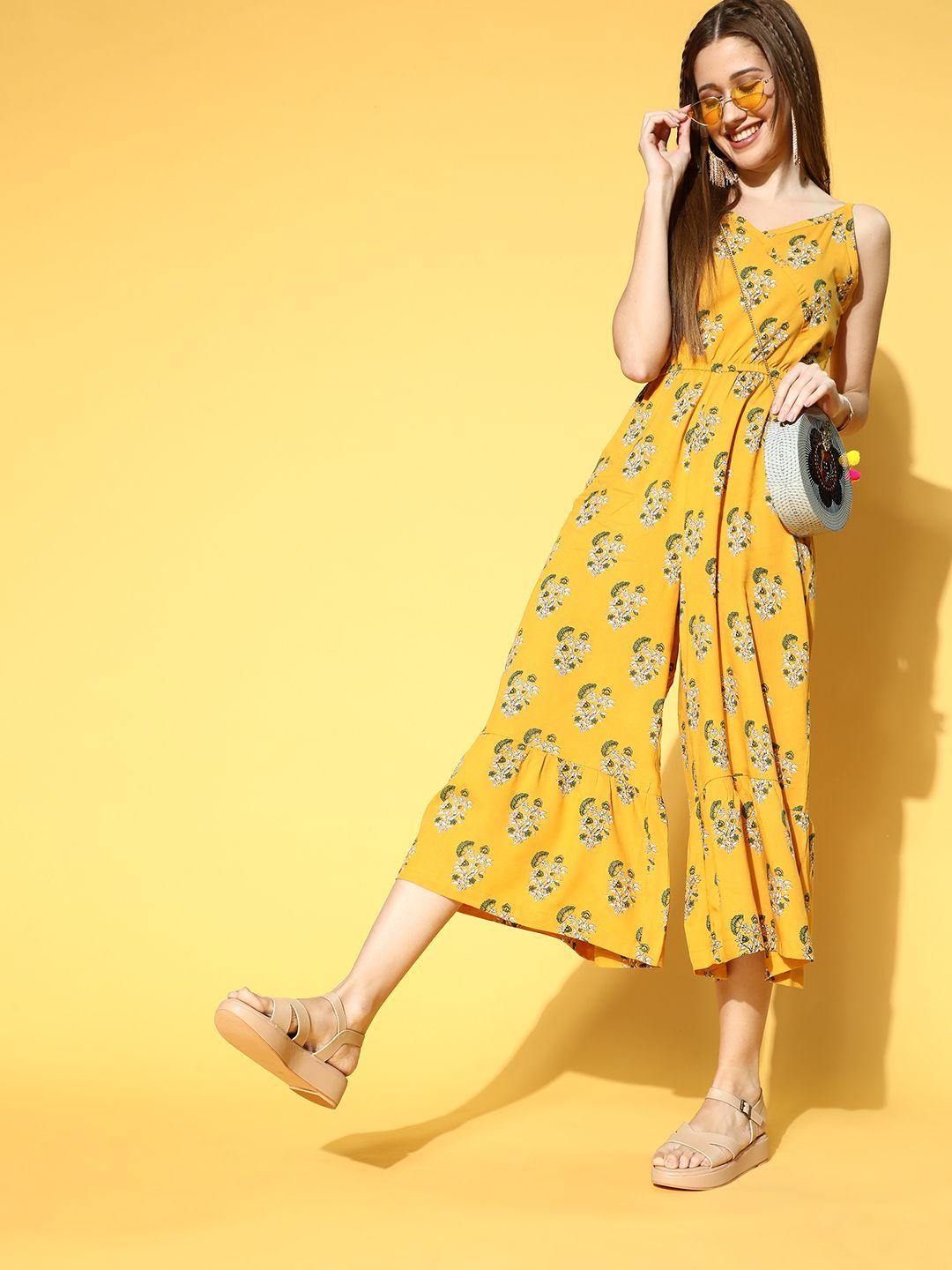 all about you women mustard printed ethnic jumpsuit