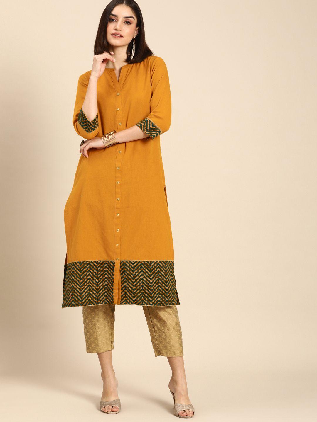 all about you women mustard yellow pure cotton kurta