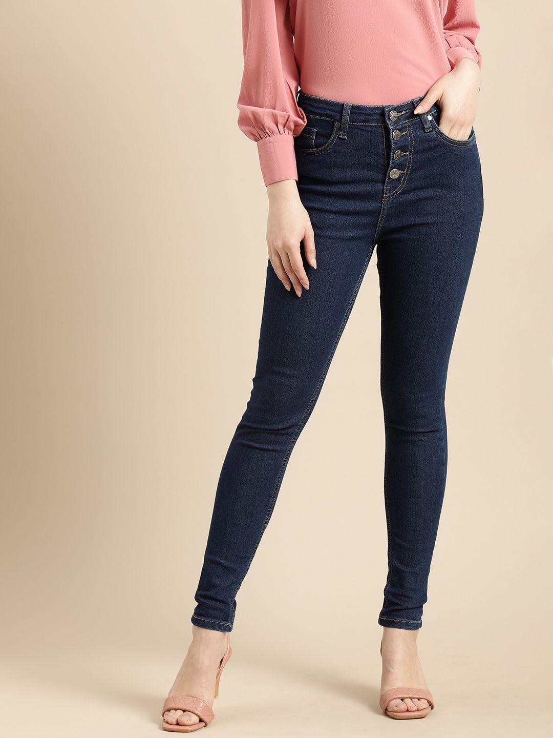 all about you women navy blue skinny fit high-rise stretchable jeans