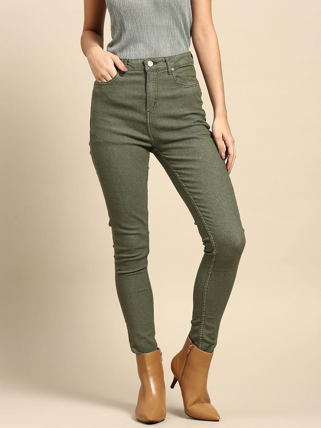 all about you women olive green super skinny fit high-rise stretchable jeans