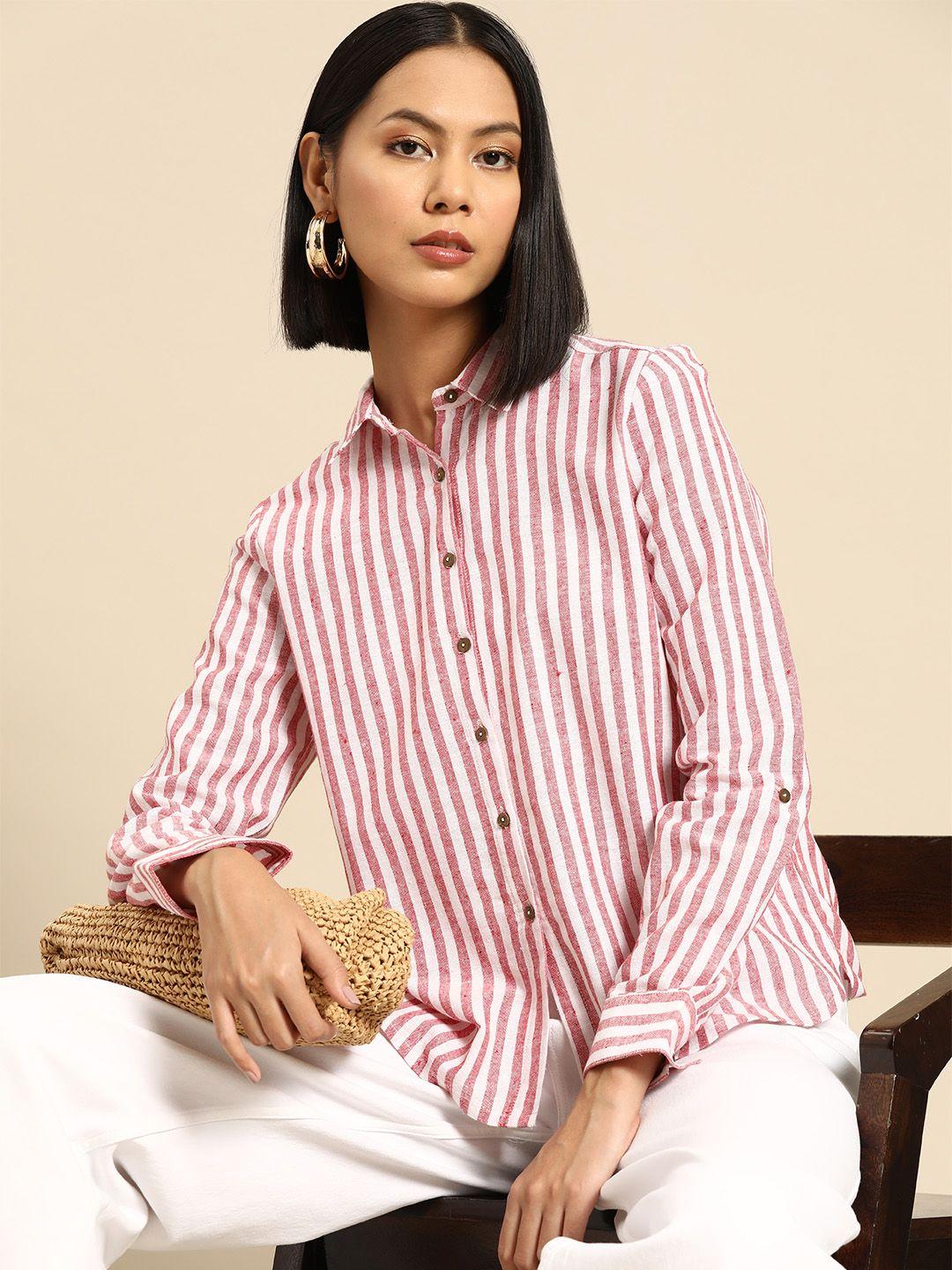 all about you women opaque striped casual shirt